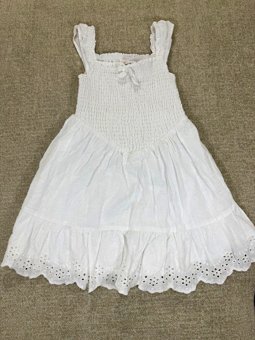 Gymboree Girls 6 White Solid Knee Length Square Neck Smocked Eyelet Sundress